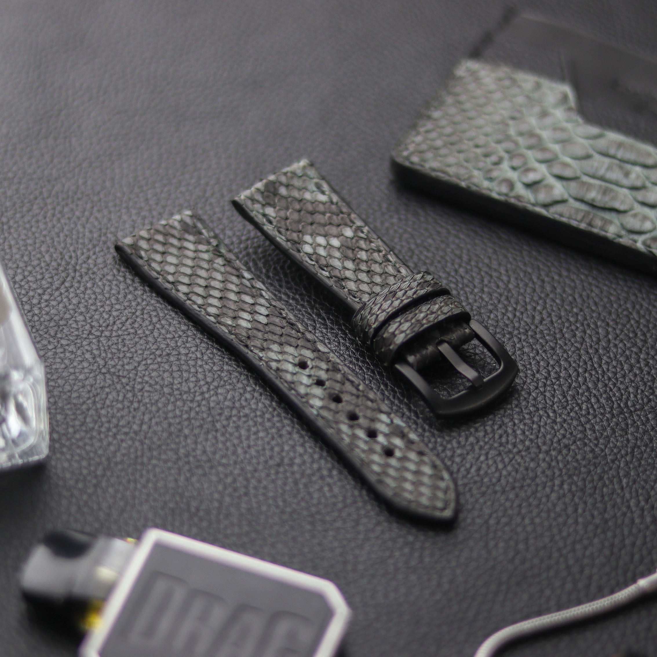 PYTHON SKIN WATCH STRAPS - IRIDIUM GRAY